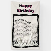 Witte Winking Cat Piano Keys Muziek Opmerking Verj Spandoek (Verticaal)