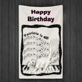 Witte Winking Cat Piano Keys Muziek Opmerking Verj Spandoek