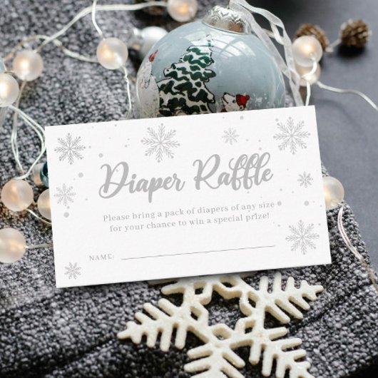 Witte Winter Baby shower Luier Raffle Informatiekaartje