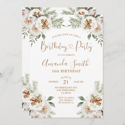 Witte Winter Bloem Kerst Verjaardagsfeestje Kaart (Voorkant / Achterkant)