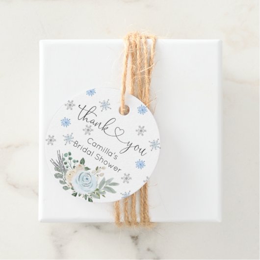 Witte Winter Bloem Sneeuwvlok Bruidsdouche Bedankjes Labels (In situ)