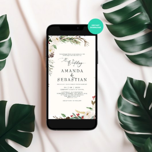 Witte Winter Bloemen Bessen Pine Cone Wedding Kaart