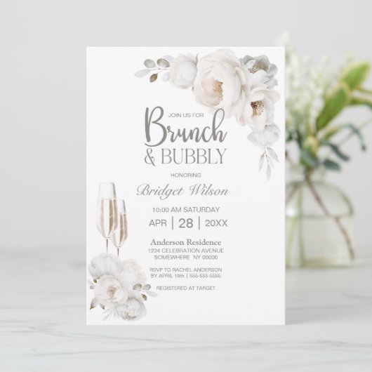 Witte Winter Bloemen Brunch en Bubble Kaart (Staand voorkant)