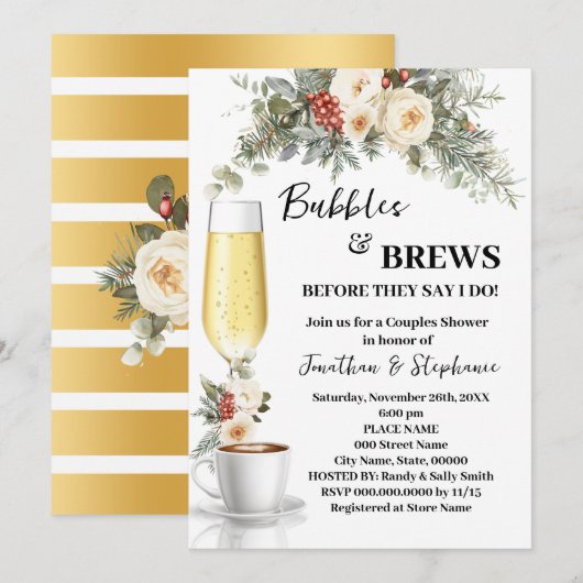 Witte Winter Bloemen Bubbles & Brews Coffee Bruilo Kaart (Voorkant / Achterkant)