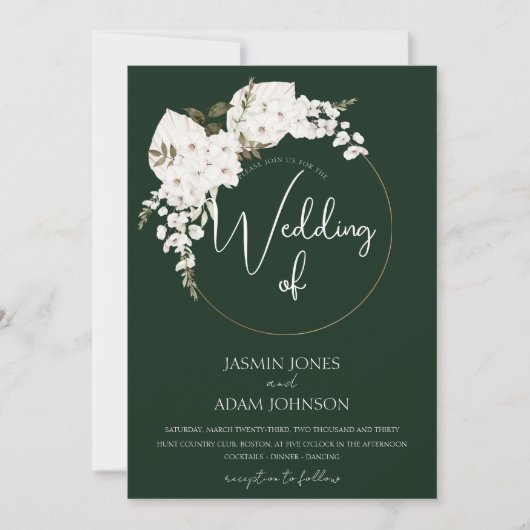 Witte Winter Bloemen Groene Kerstkrans Bruiloft Kaart (Voorkant)