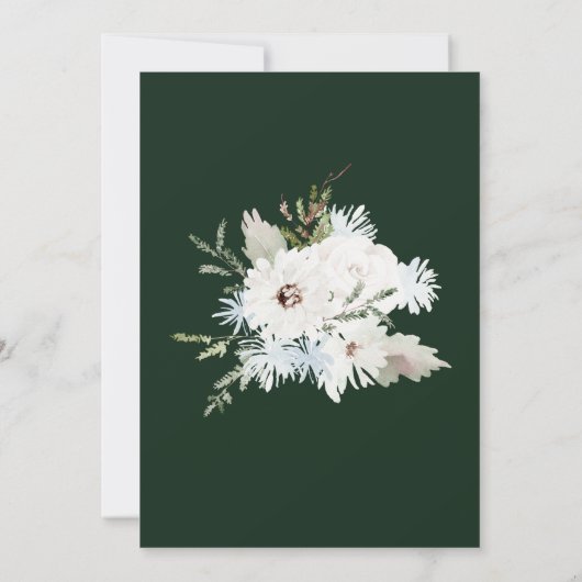 Witte Winter Bloemen Groene Kerstkrans Bruiloft Kaart (Achterkant)