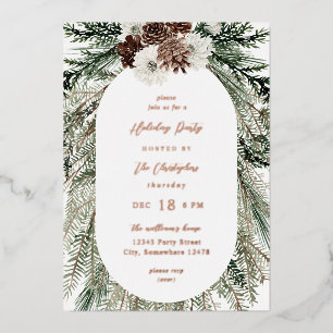 Witte Winter Bloemen & Kerstboom Kerst Folie Uitnodiging