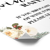 Witte Winter Bloemen Laat Wijnfles Hier Kaart Poster (Hoek)