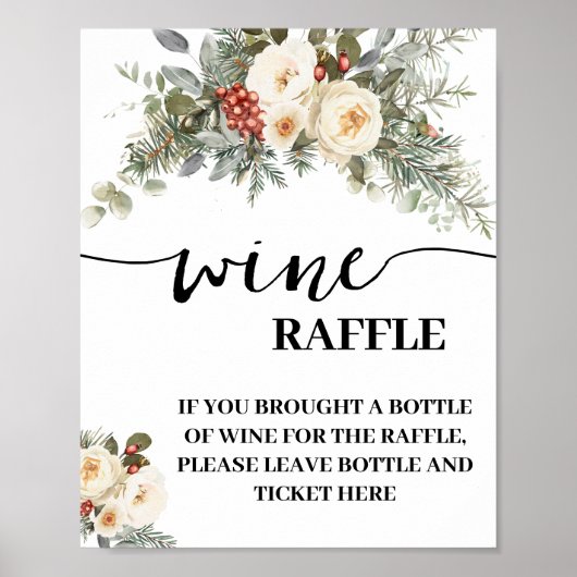 Witte Winter Bloemen Laat Wijnfles Hier Kaart Poster (Voorkant)