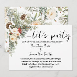 Witte Winter Bloemen Let's Party Trouwfeest Kaart