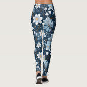 Witte winter bloemen patroon leggings (Achterkant)