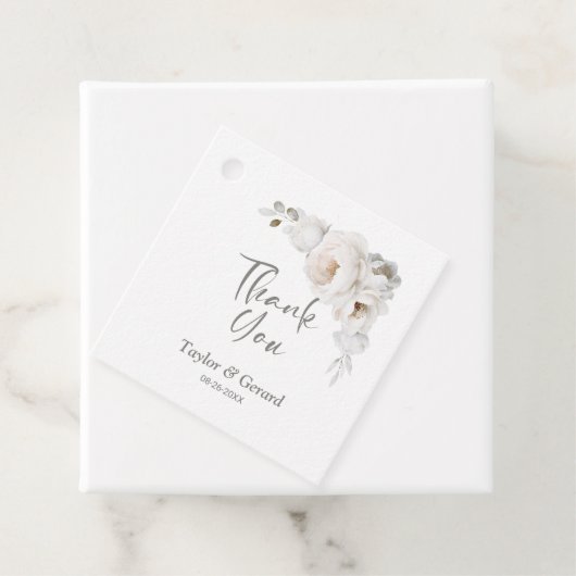 Witte winter bloemenbruiloft dank u bedankjes labels (In situ)