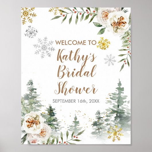 Witte Winter Bloemende Dennenbomen Welkom Bord Poster (Voorkant)