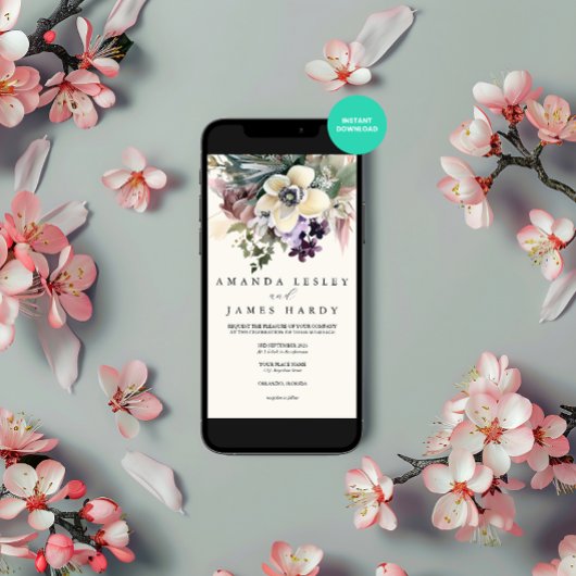 Witte Winter Bloemige Aquarel Bruiloft Kaart