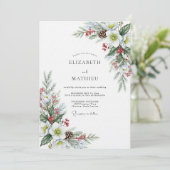 Witte Winter Bloemige Romantische Bruiloft Kaart (Staand voorkant)