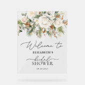 Witte winter bloemrijke elegante bruids douche ver acryl bord (Voorkant)