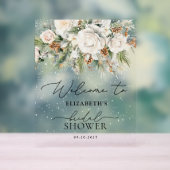 Witte winter bloemrijke elegante bruids douche ver acryl bord (Neutraal)