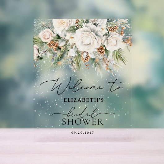 Witte winter bloemrijke elegante bruids douche ver acryl bord (Neutraal)