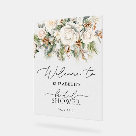 Witte winter bloemrijke elegante bruids douche ver acryl bord (Hoek)