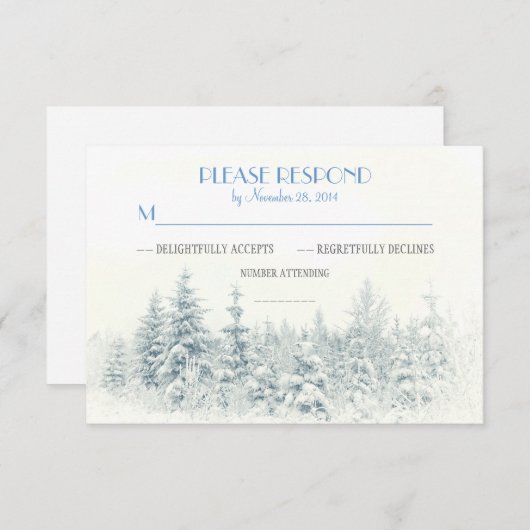 Witte winter bruiloft RSVP kaarten (Voorkant / Achterkant)