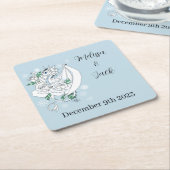 Witte Winter Dragon Bruiloft Kartonnen Onderzetters (Schuin)