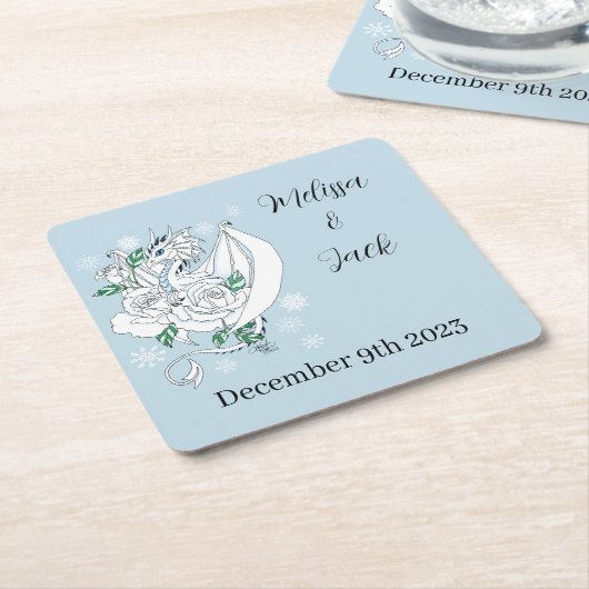 Witte Winter Dragon Bruiloft Kartonnen Onderzetters (Schuin)