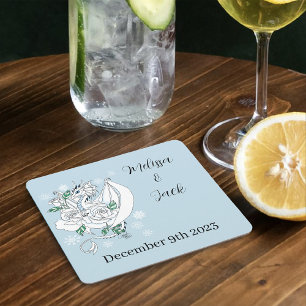 Witte Winter Dragon Bruiloft Kartonnen Onderzetters