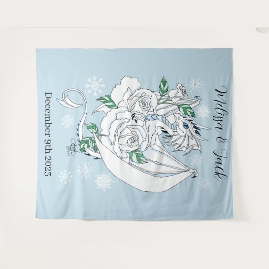 Witte Winter Dragon Sneeuwvlok Blauw Wandkleed (Voorkant (horizontaal))