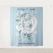 Witte Winter Dragon Sneeuwvlok Blauw Wandkleed (Voorkant)