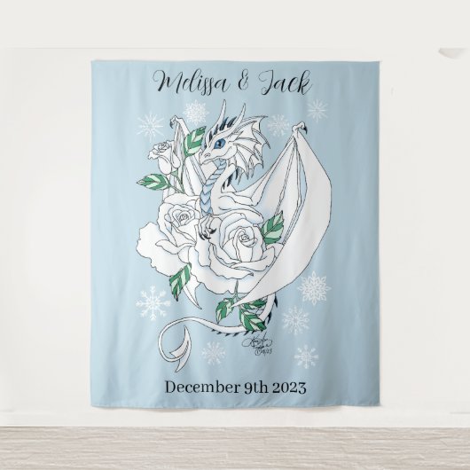 Witte Winter Dragon Sneeuwvlok Blauw Wandkleed (Voorkant)