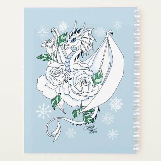 Witte Winter Dragon Sneeuwvlok Blauwe Bruiloft Planner (Achterkant)