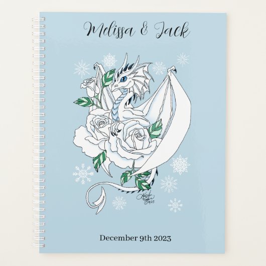 Witte Winter Dragon Sneeuwvlok Blauwe Bruiloft Planner (Voorkant)
