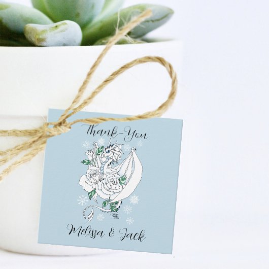 Witte Winter Dragon Sneeuwvlokken Blauw Bedankjes Labels