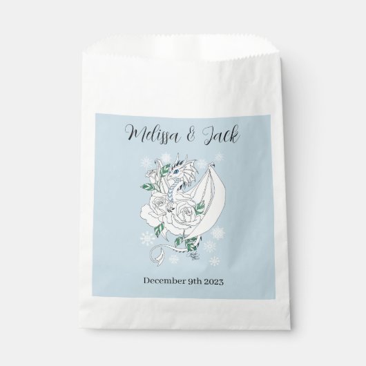 Witte Winter Dragon Sneeuwvlokken Blauw Bedankzakje (Voorkant)