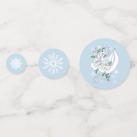 Witte Winter Dragon Sneeuwvlokken Blauw Confetti (Voorkanten)