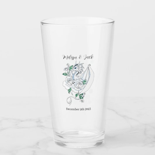 Witte Winter Dragon Sneeuwvlokken Blauw Glas (Voorkant)