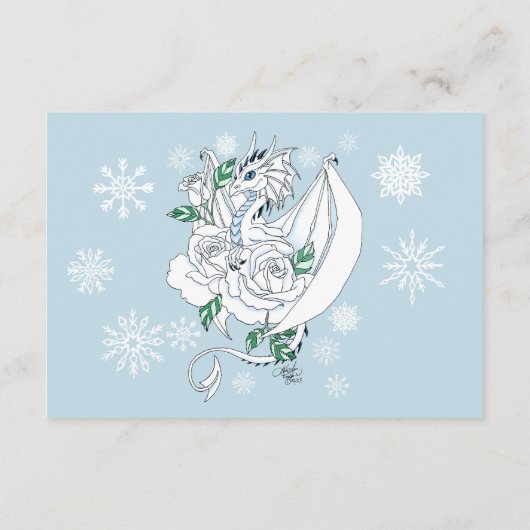 Witte Winter Dragon Sneeuwvlokken Blauw Informatiekaartje (Achterkant)