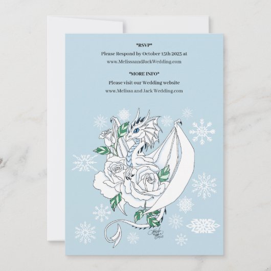 Witte Winter Dragon Sneeuwvlokken Blauw Kaart (Achterkant)