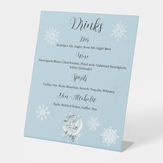 Witte Winter Dragon Sneeuwvlokken Blauw Reclamebord Met Voetstuk (Voorkant)