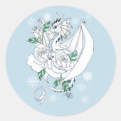 Witte Winter Dragon Sneeuwvlokken Blauw Ronde Sticker (Voorkant)