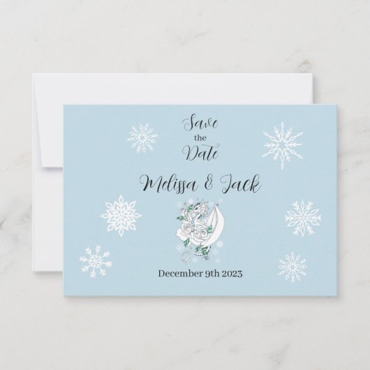 Witte Winter Dragon Sneeuwvlokken Blauw Save The Date (Voorkant)