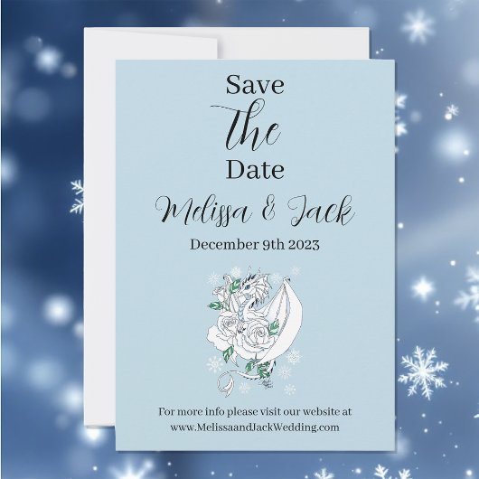 Witte Winter Dragon Sneeuwvlokken Blauw Save The Date