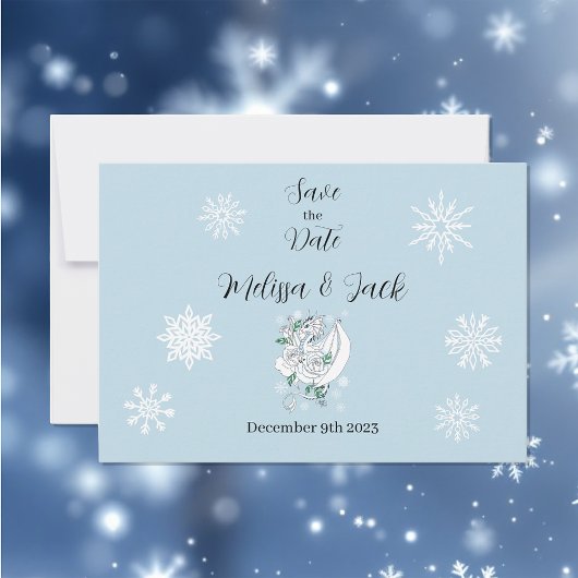 Witte Winter Dragon Sneeuwvlokken Blauw Save The Date