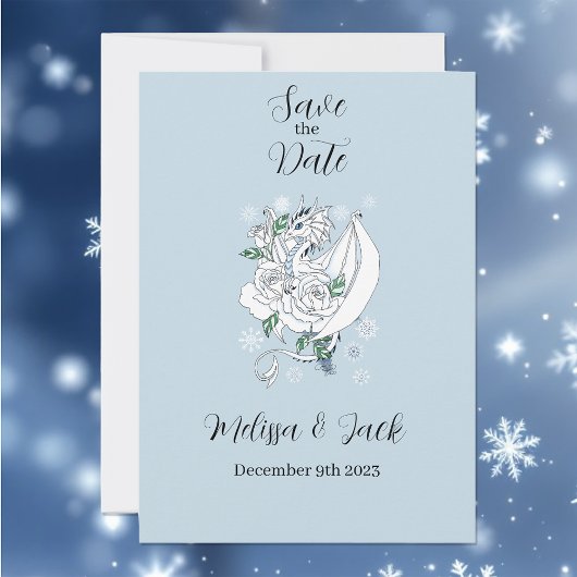 Witte Winter Dragon Sneeuwvlokken Blauw Save The Date