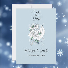 Witte Winter Dragon Sneeuwvlokken Blauw Save The Date