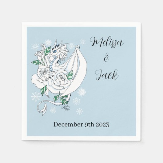 Witte Winter Dragon Sneeuwvlokken Blauw Servet (Voorkant)