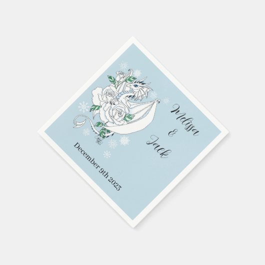Witte Winter Dragon Sneeuwvlokken Blauw Servet (Hoek)