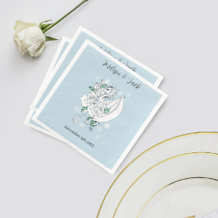 Witte Winter Dragon Sneeuwvlokken Blauw Servet