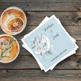 Witte Winter Dragon Sneeuwvlokken Blauw Servet