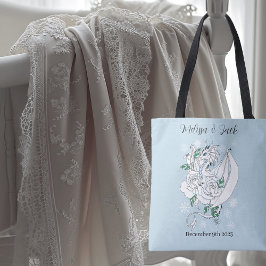 Witte Winter Dragon Sneeuwvlokken Blauw Tote Bag